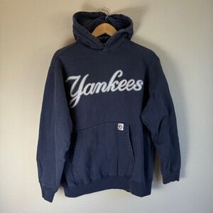 Y2K Stitches New York Yankees Hoodie Mens Large Navy Blue Good Embroidered Logo